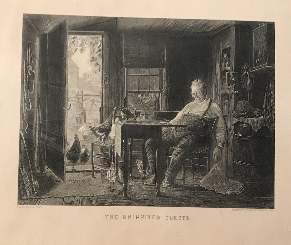 1890's etching "The Uninvited Guest" 7 1/2"X10