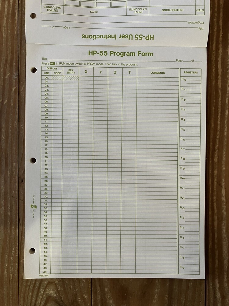 Hewlett Packard HP-55 Programming Pad