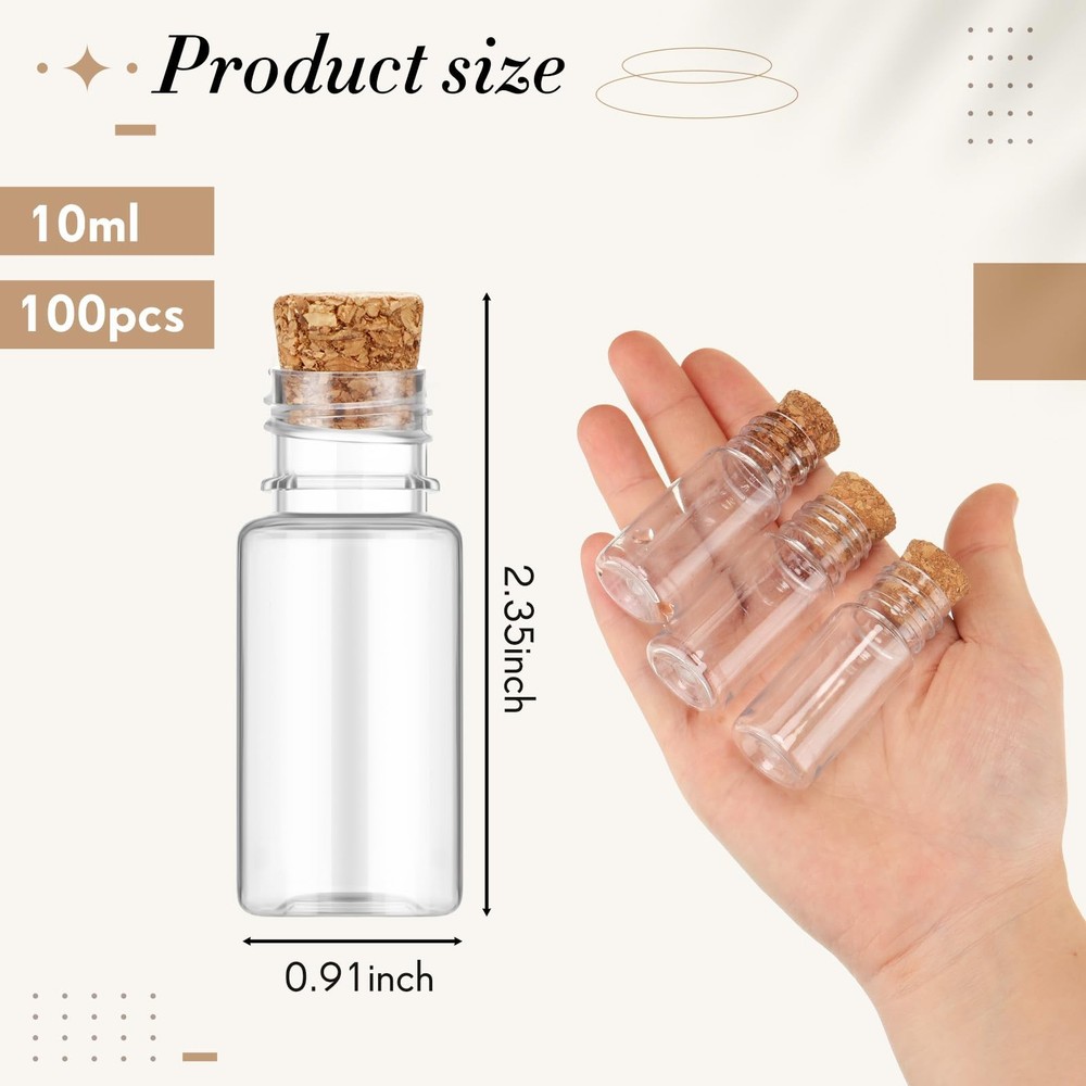 100 Packs 10ml Mini Plastic Bottles with Corks Stoppers Small Potion Bottles ...