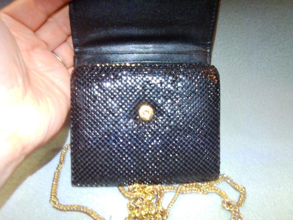 Whiting and Davis ? Black sequin evening bag/wallet