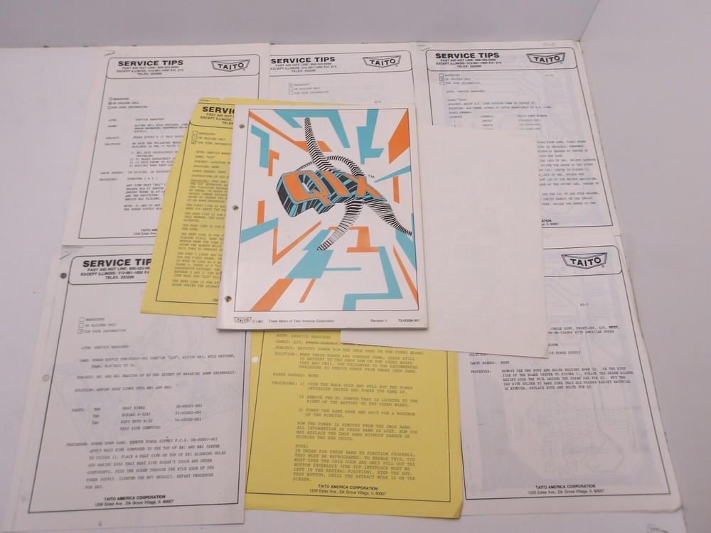 Taito: Qix - Distributors Complete Paperwork Set