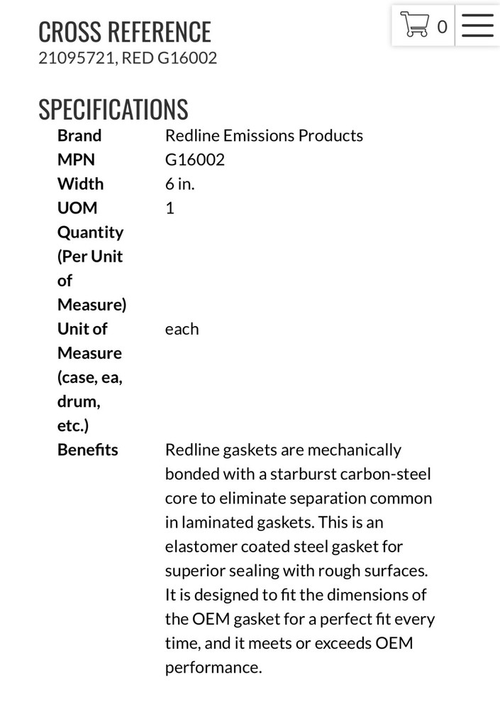 Redline Volvo/Mack Gasket G16002