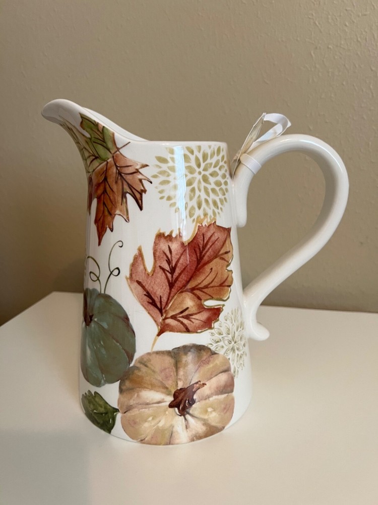 New Potter's Studio Fall Pumpkin Autumn Leaves Ceramic Beverage Pitcher