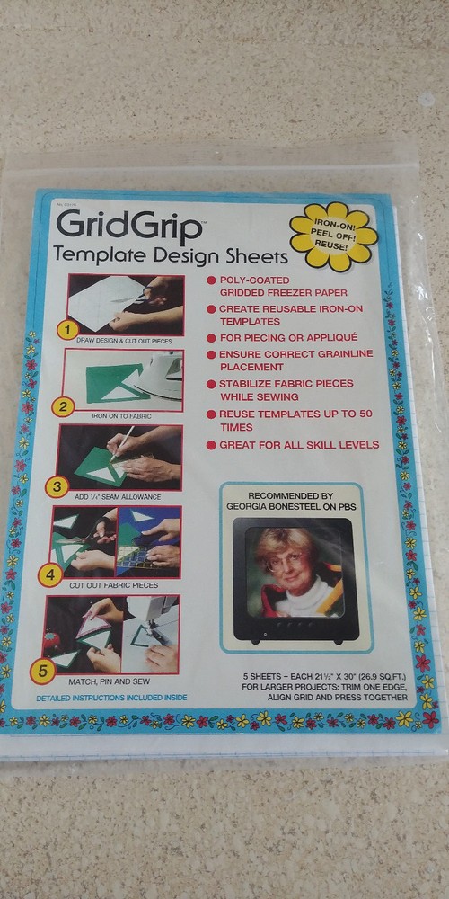 GridGrip Template Design Sheets Iron-On Peel Off Reuse 5 sheets 21 1/2"x30" NEW