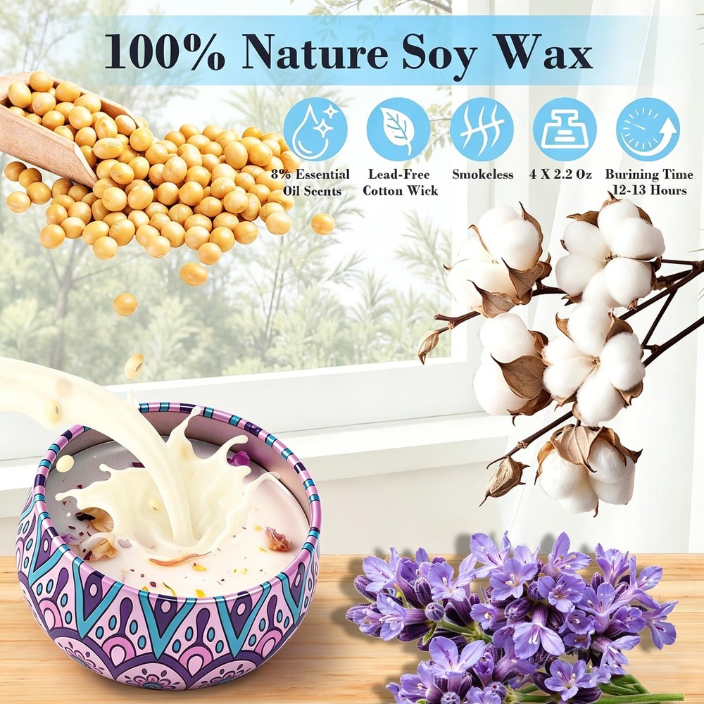 4 Pack Scented Candles for Mom, Aromatherapy Small Candles Gift Set with 8% E...