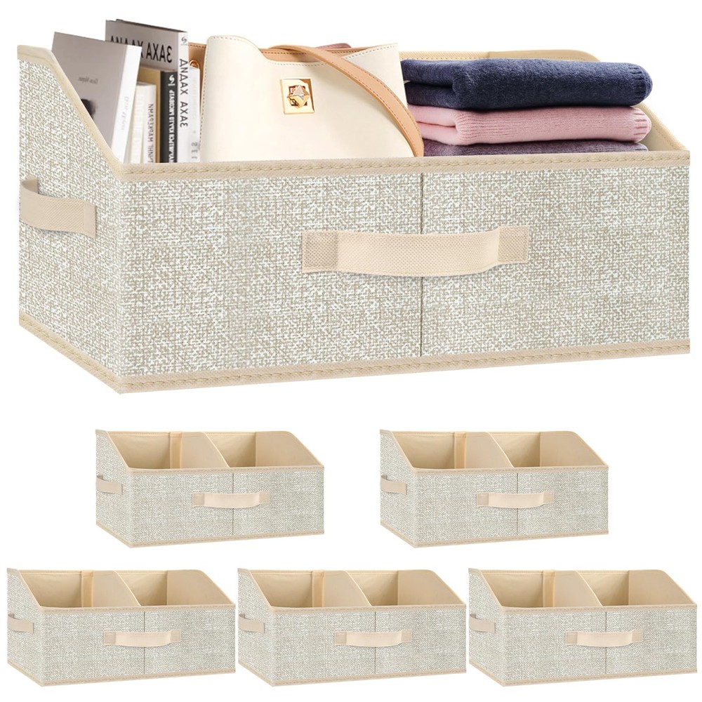 Closet Storage Bins 6 Pack, Large Closet Organizer Baskets with Divider & Han...