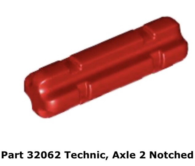 Lego 2x 32062 Red Technic, Axle 2 Notched 75137