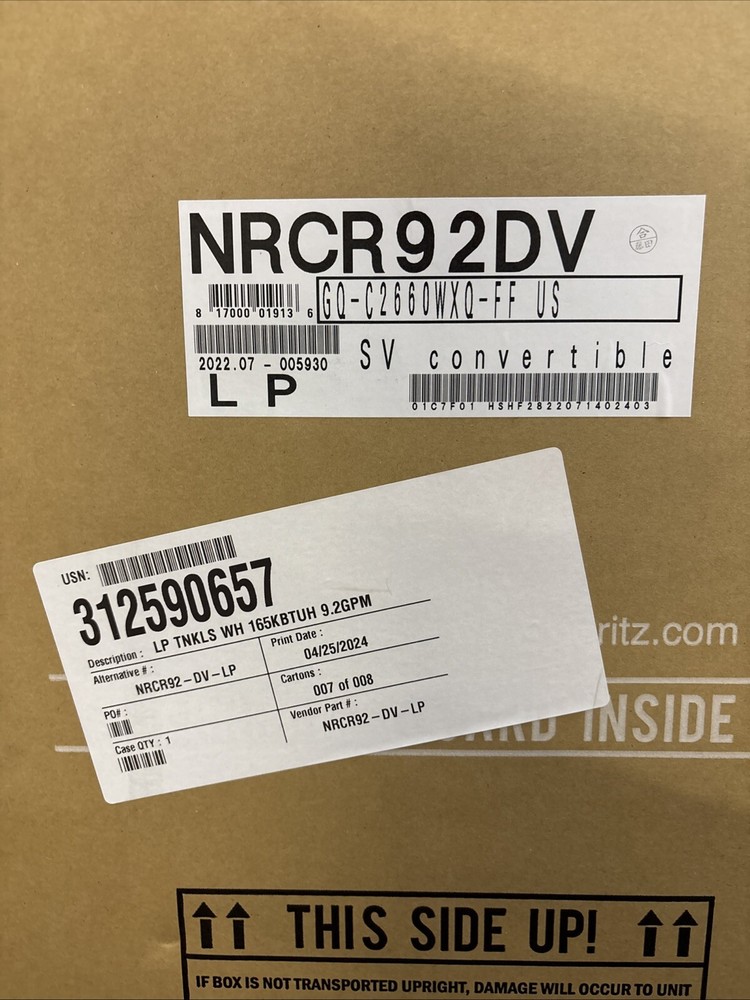 Noritz Tankless Water Heater, Liquid Propane NRCR92DV