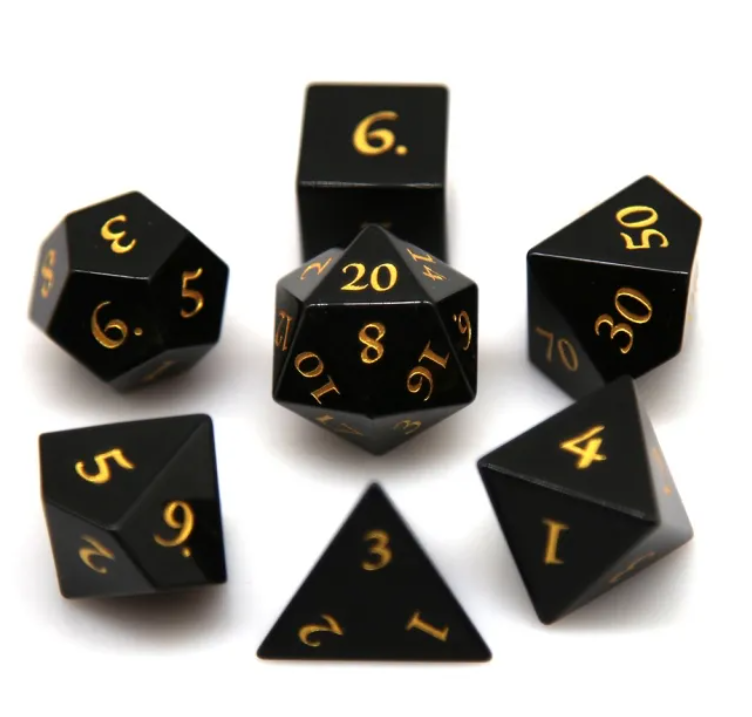 Obsidian Gemstone Dice Set Poly RPG DnD Dungeons Dragons AD&D d20