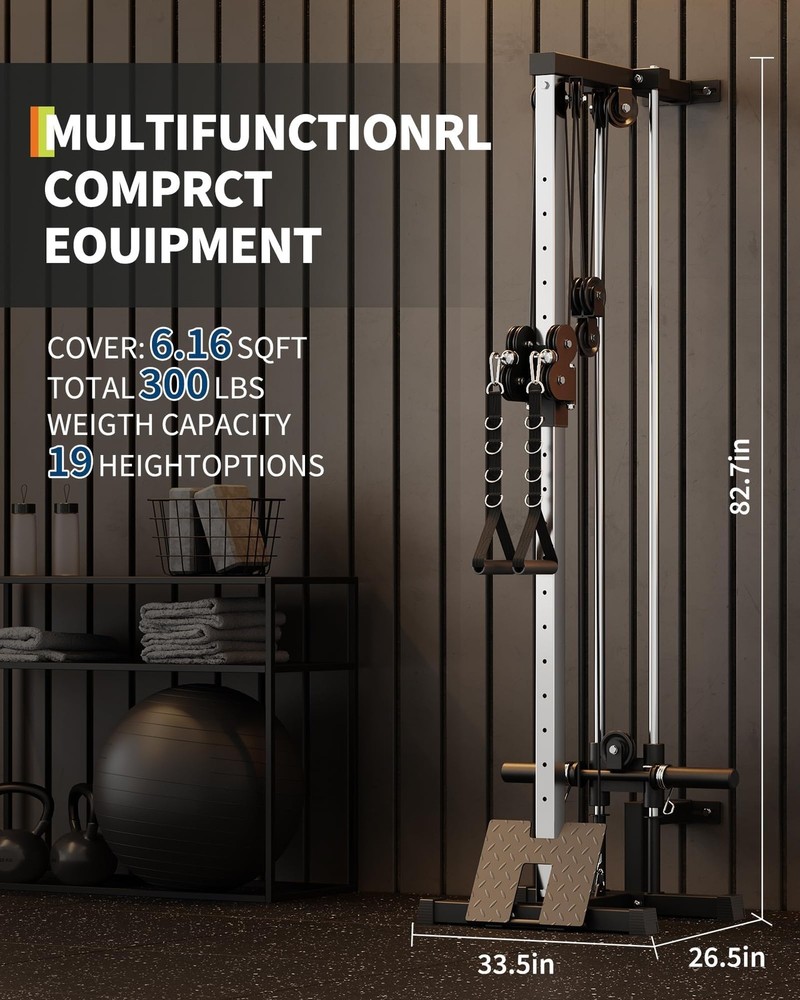 Wall Mount Cable Machine LAT Pulldown Machines W/19 Positions Dual Pulley System