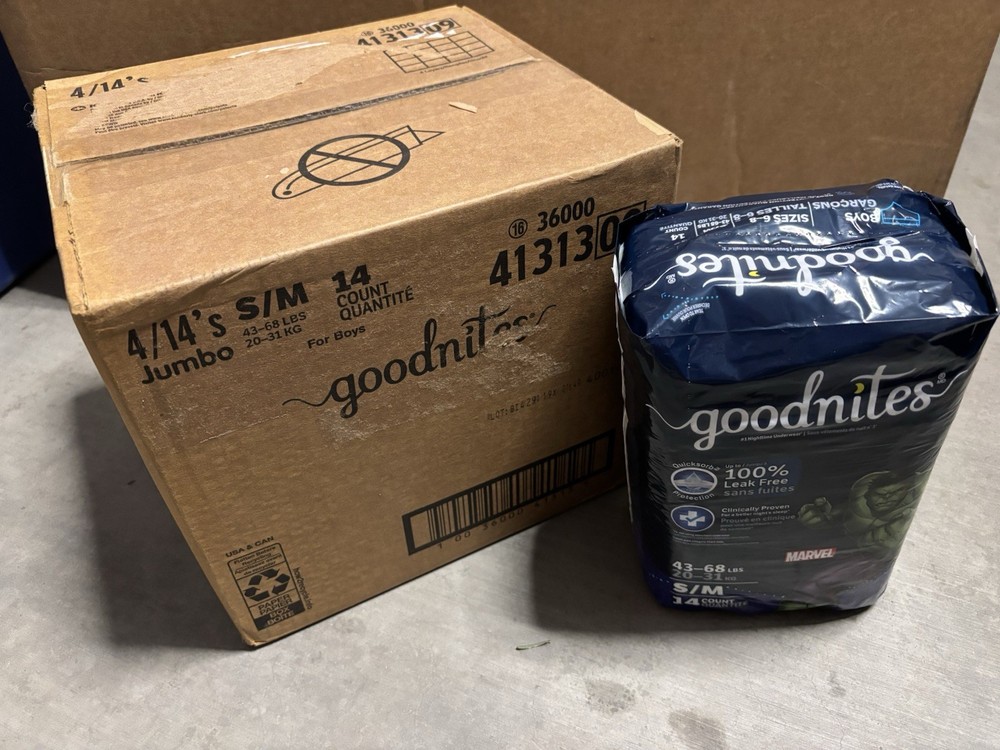 Goodnites Nighttime Underwear HULK Size S/M Pull-Ups - 4 Pack Case - Brand New!