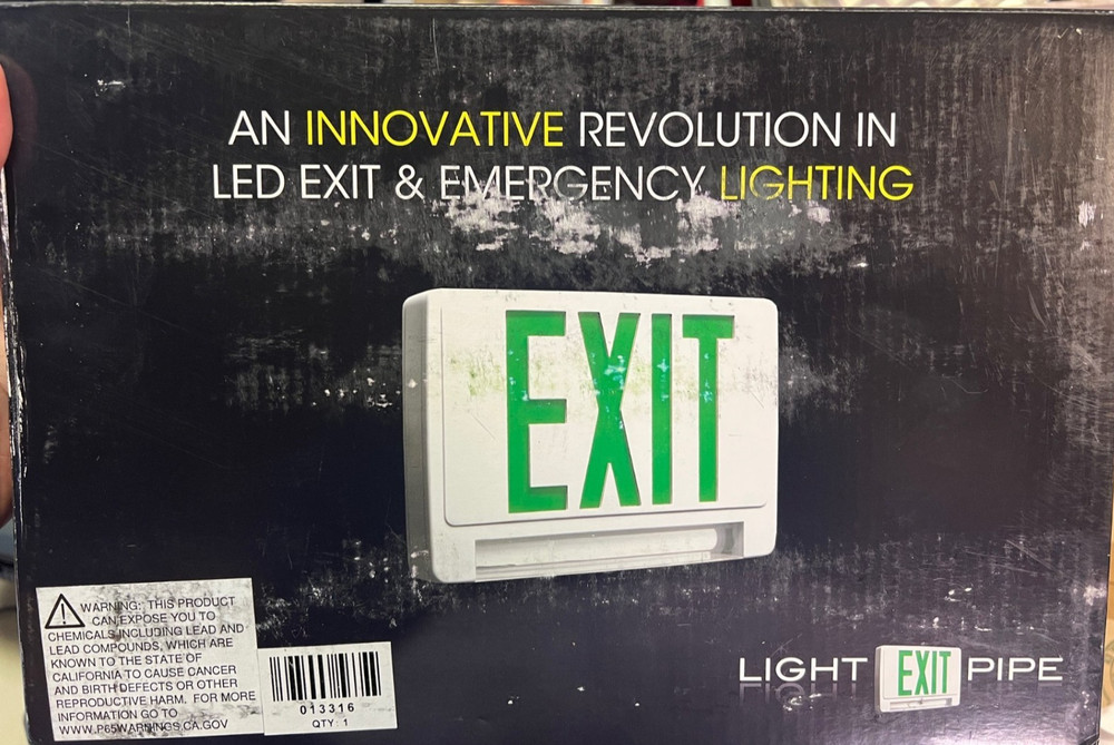 Light Pipe 013316 LED Exit Light Combo Green Letter / White Housing