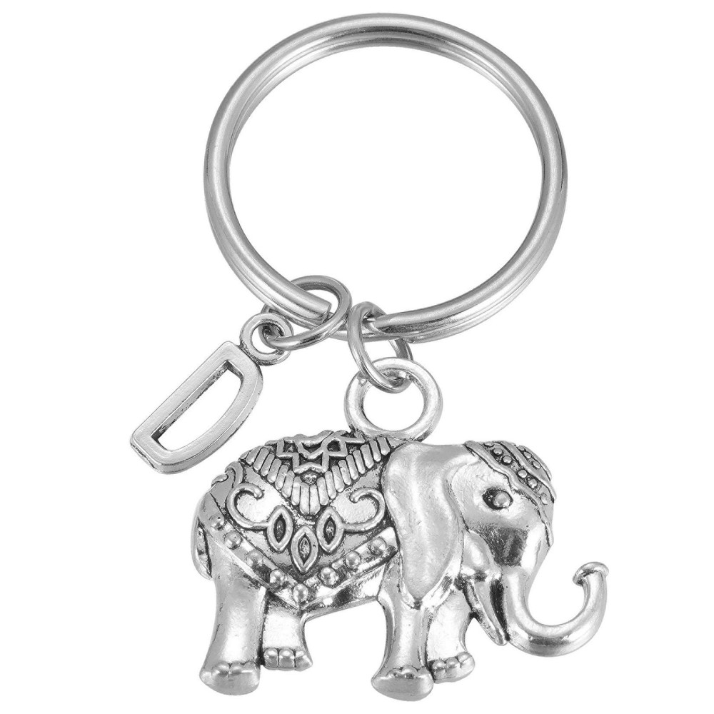 Initial Elephant Charm Keychain Elephant Keyring Elephant Lover Accessory Str...