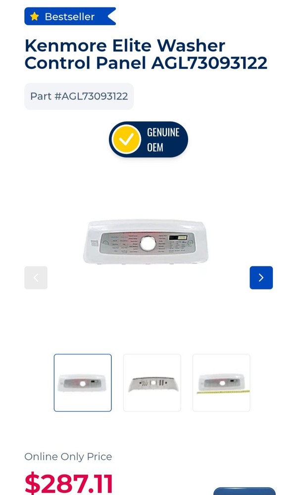 AGL73093122 Kenmore Elite washer panel