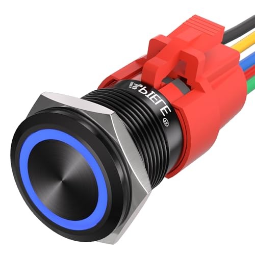 19mm Momentary Push Button Switch On Off Black Shell Black Shell-Blue