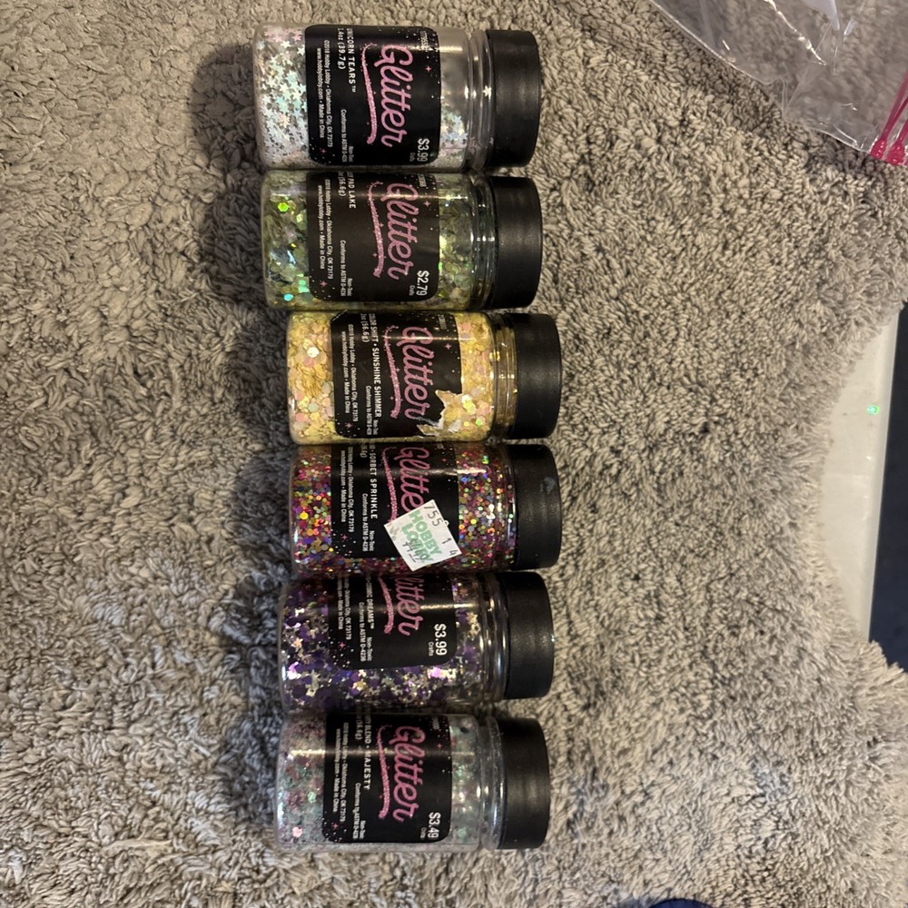 Glitter Lot: 6 Bottles Multicolor Sparkly