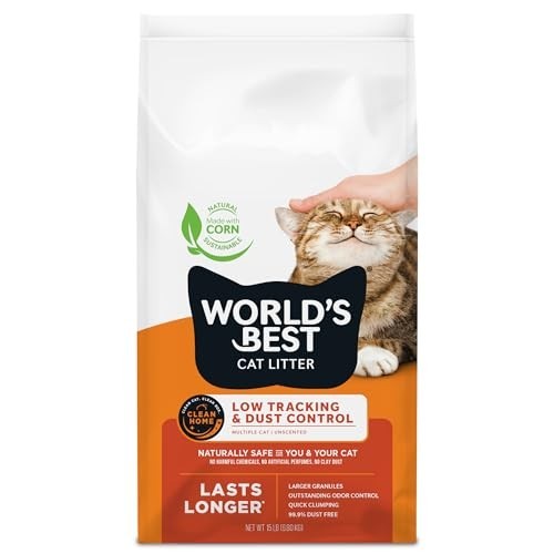 Premium Unscented Cat Litter - Low Tracking, Quick Clumping, Flushable, 15 lbs -