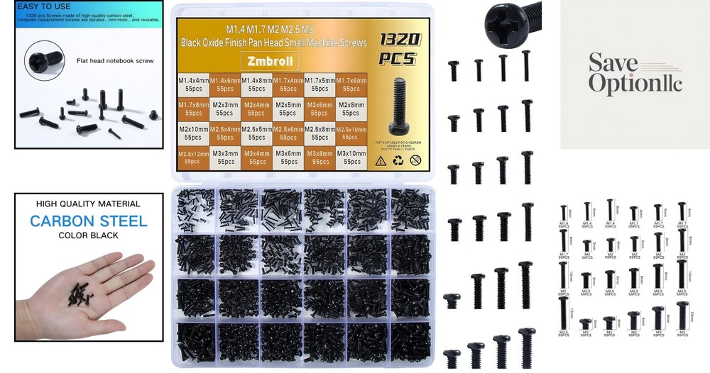 1320PCS Laptop Screws Kit Tiny Computer Replacement Screw Set Black