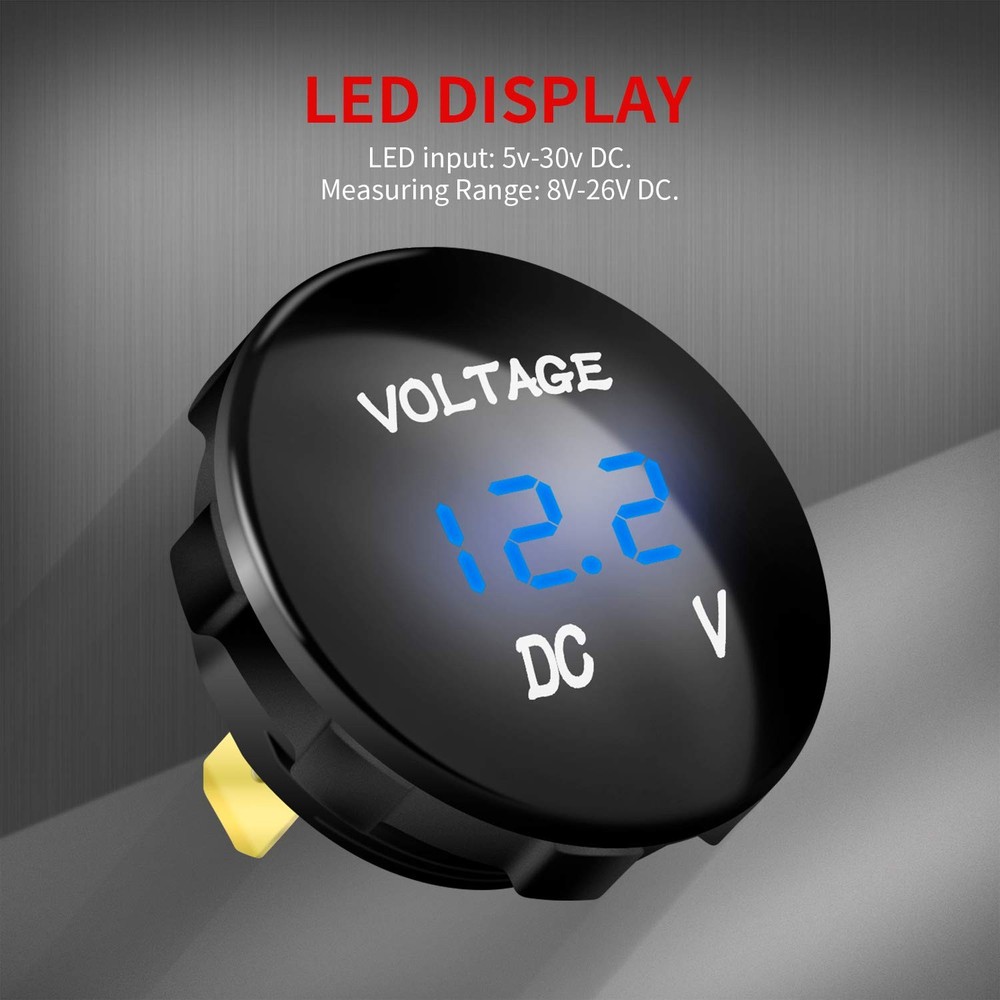 DaierTek DC 12V 24V Display Automotive Replacement Blue LED Voltmeter