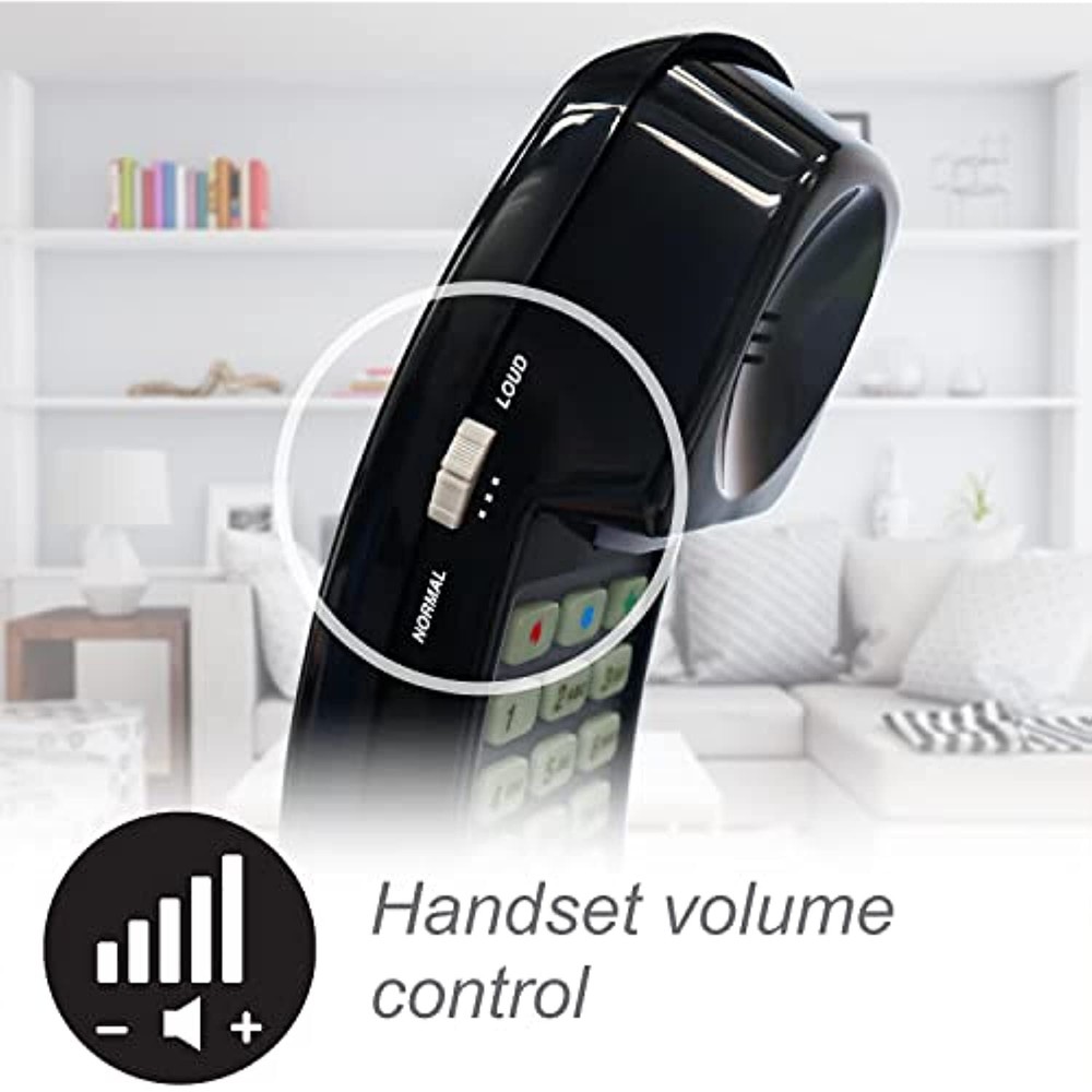 AT&T 210 Basic Trimline Corded Phone, No AC Power Required Wall-Mountable Black