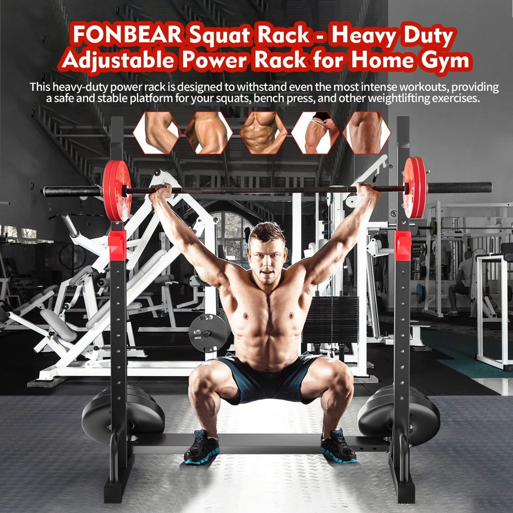 FONBEAR Squat Rack Barbell Bench Press Stand 550LBS Max Load Adjustable Multi-Fu