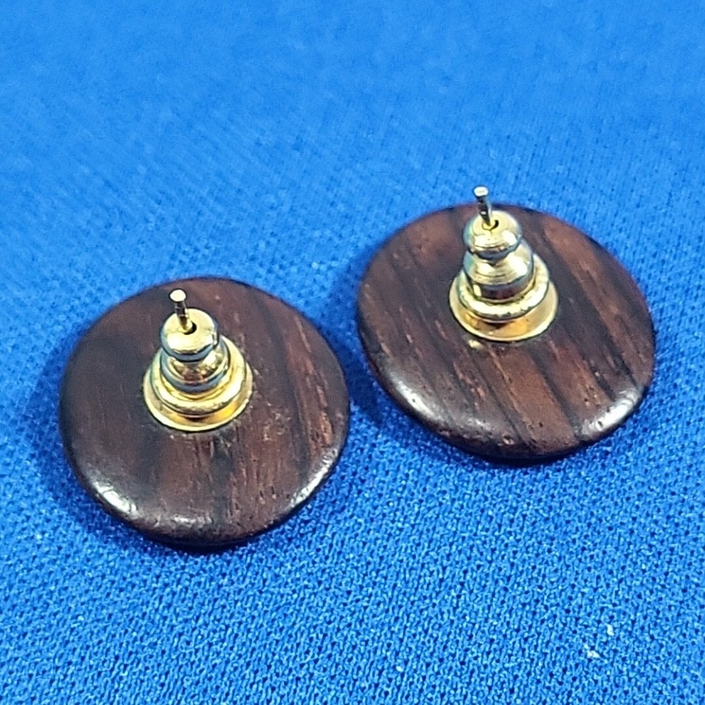 Vintage Woodgrain Earrings Button Style Dot Pierced Post Studs