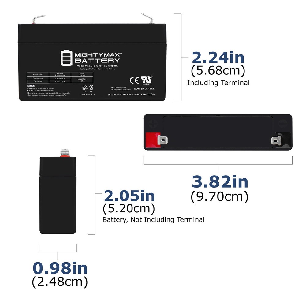 Mighty Max 6V 1.3Ah Battery Replacement for Toyo 3FM1.3