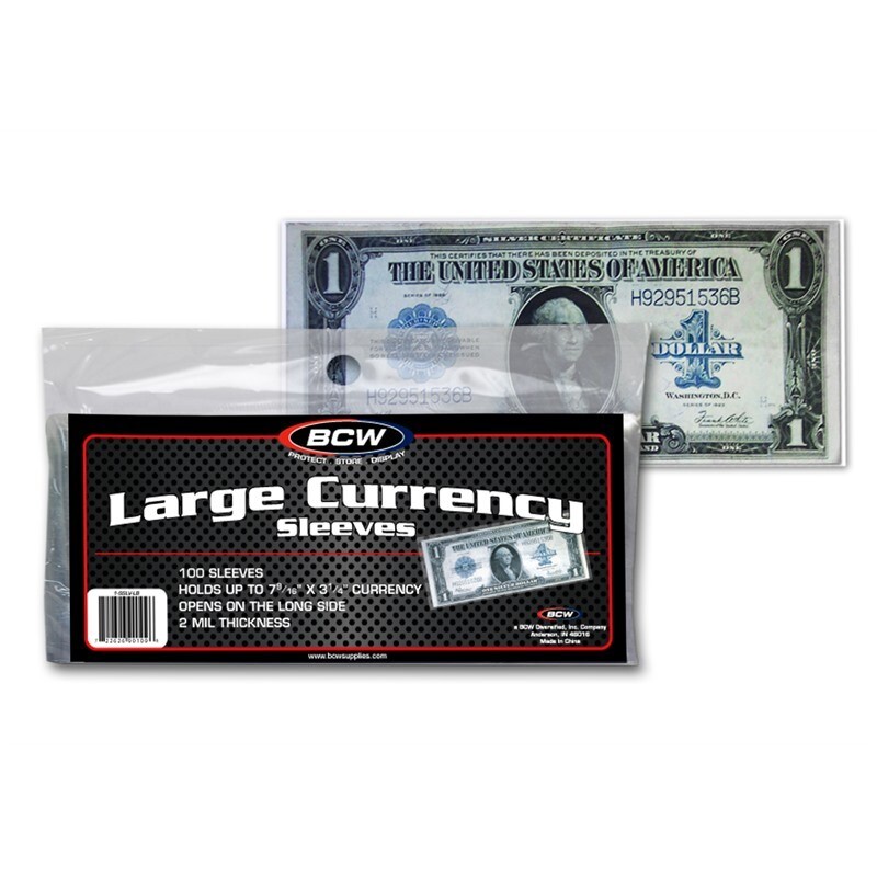 100 Soft Banknotes Sleeves Large Size US Currency Notes BCW Ultra Thin Holders