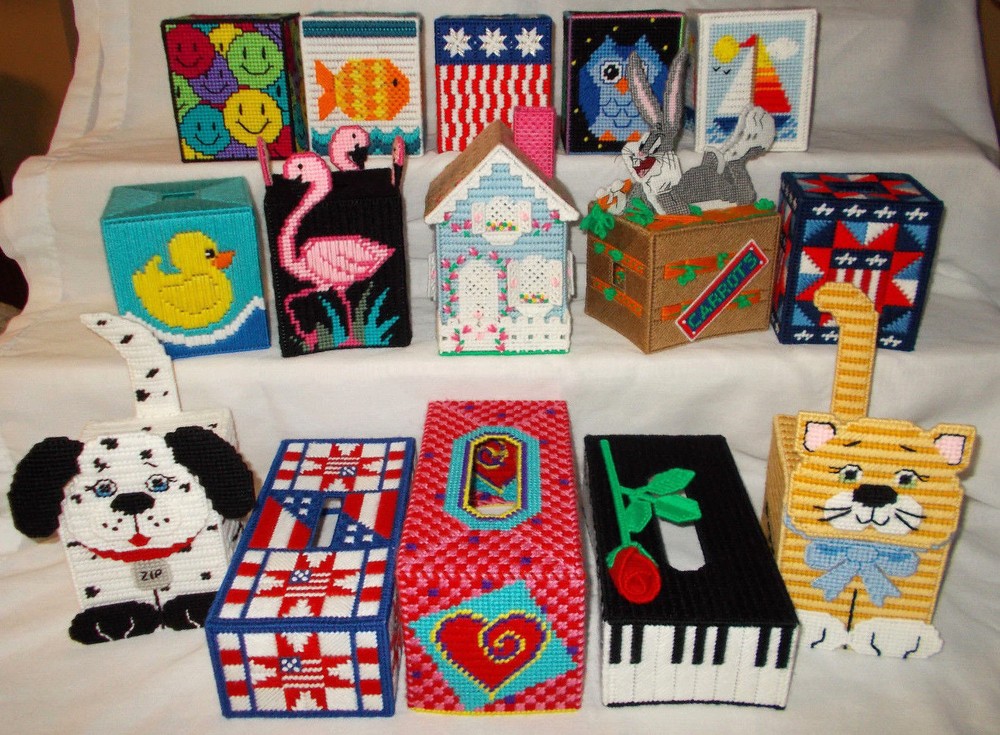 Handmade Plastic Canvas Tissue Boxes, Group 2 (Toppers / Covers)
