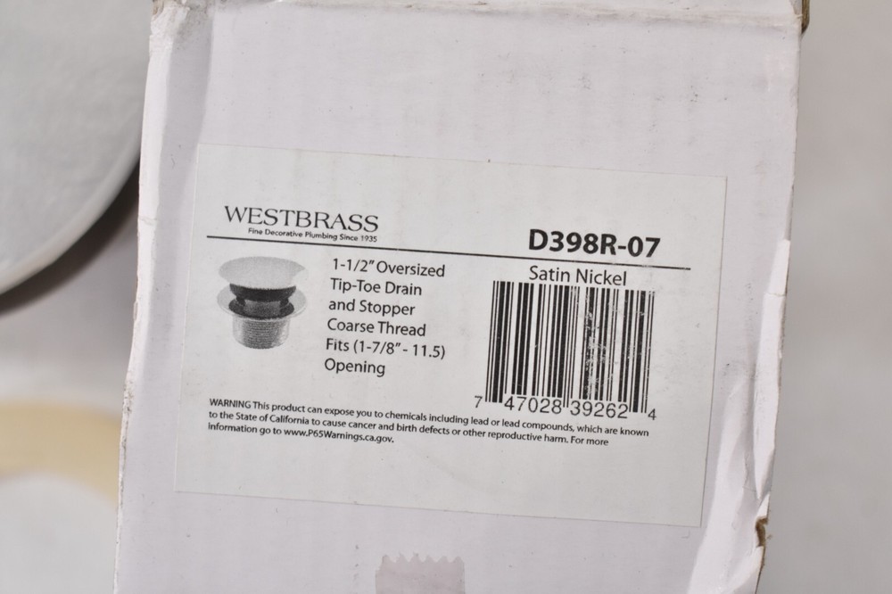 Westbrass 1-1/2" Oversized Tip Toe Drain & Stopper Coarse Thread Mushroom Tip