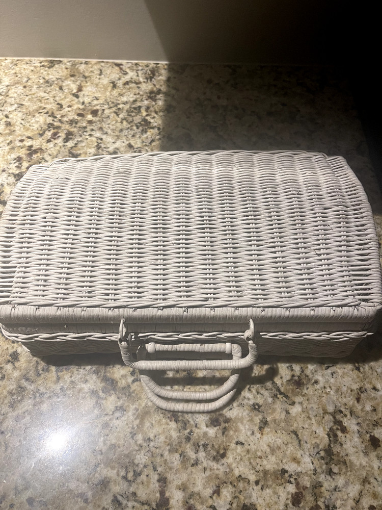Vintage white wicker storage case