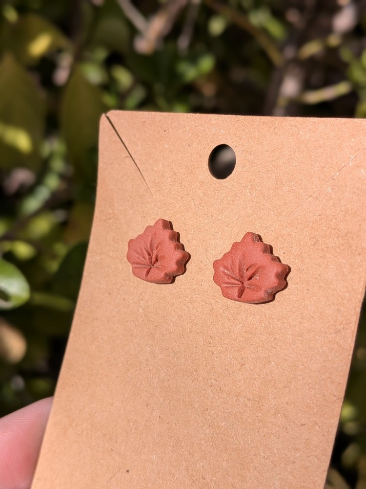 Polymer Clay Fall Autumn Leaf Stud Earrings