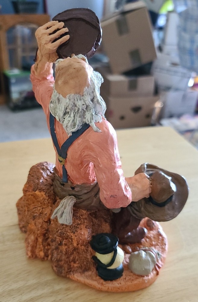 Hand Painted White Plaster Old Prospector Taking A Break