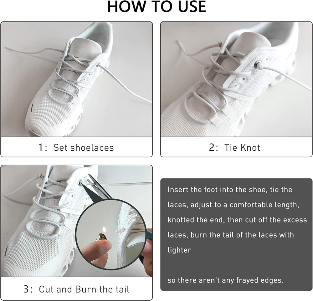 3 Pairs Elastic Shoe Laces Replacement Laces for on CloudStretch round