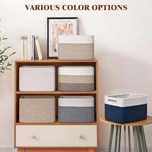 Storage Baskets for Organizing, 4 Pack Storage Baskets for Brown & White