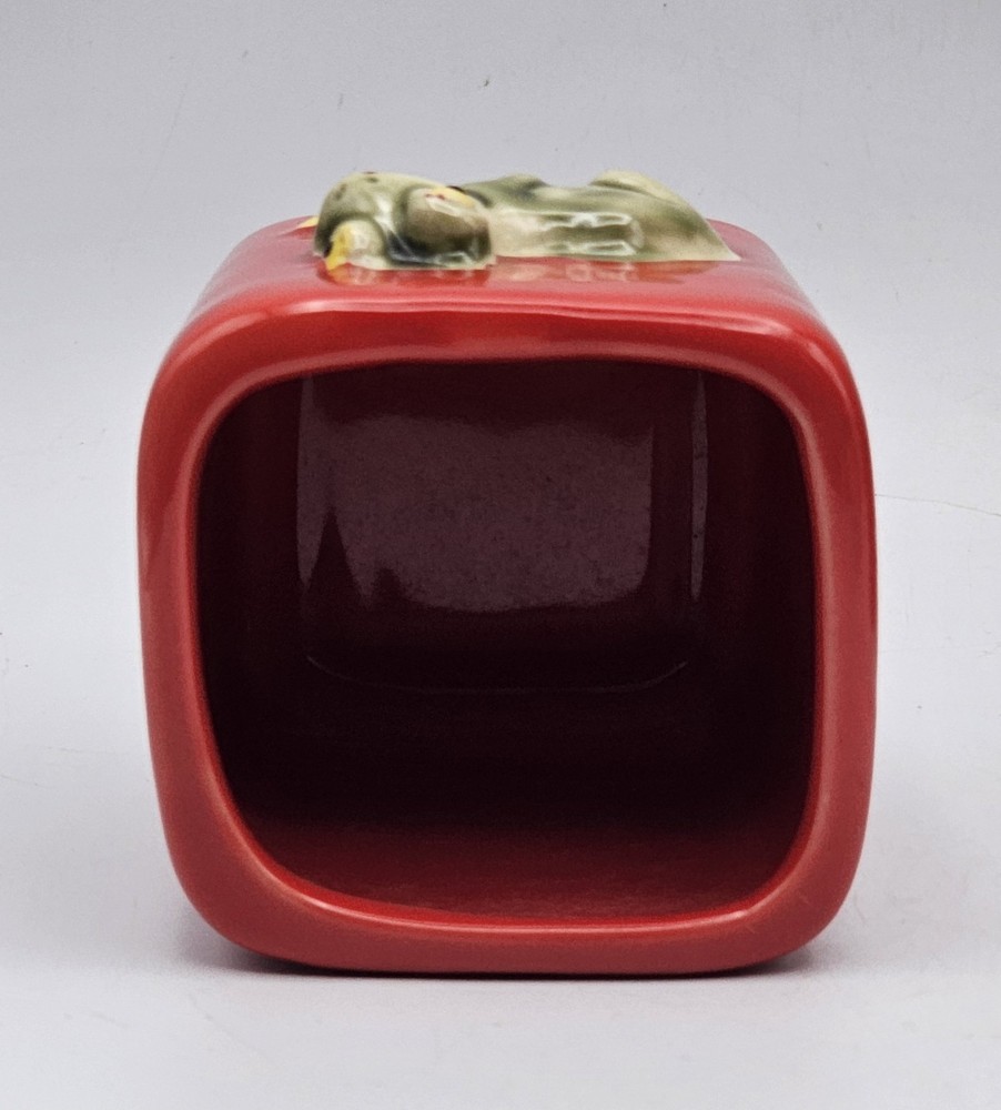 Raised Frog Square Planter Pot ~ 3" Glossy Red