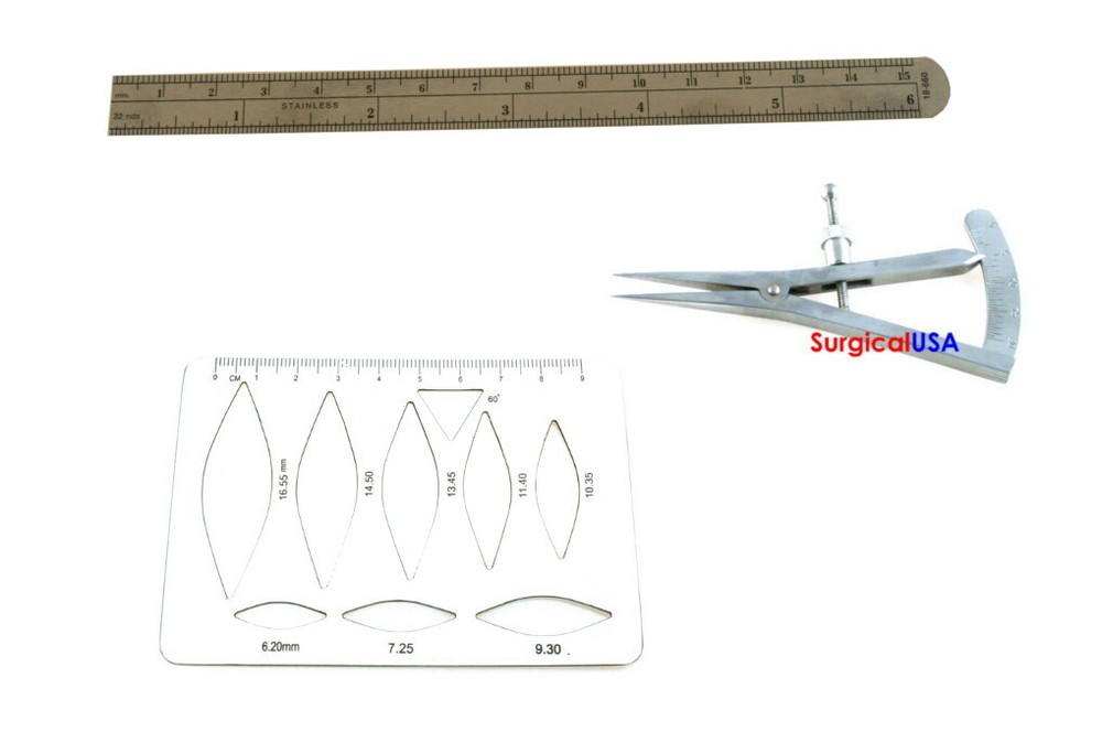 Castroviejo Caliper Ruler Template Guide 3-Pack Surgical Instruments NEW