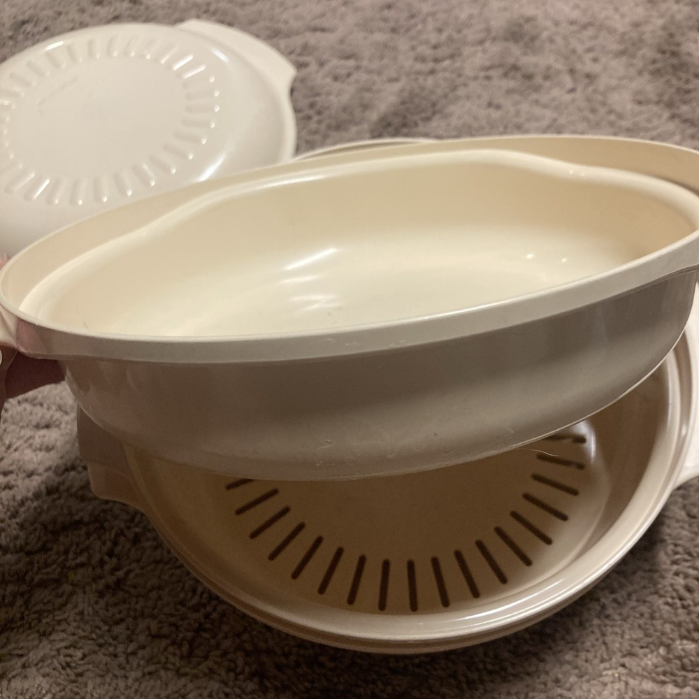 Vintage Tupperware 4 Piece Microwave Stack Cooker Steamer Almond