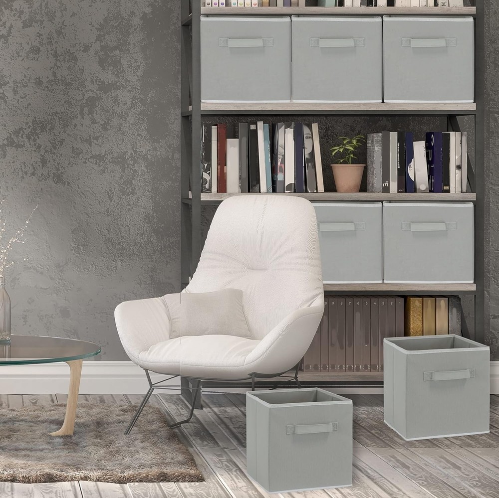 6-Pack Foldable Gray Cube Storage Bins - Perfect for Closet & Shelf Organization