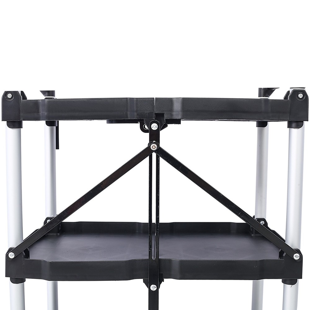 3 Layers Folding Collapsible Service Cart Pack, Black, 50 Lb. Load Capacity