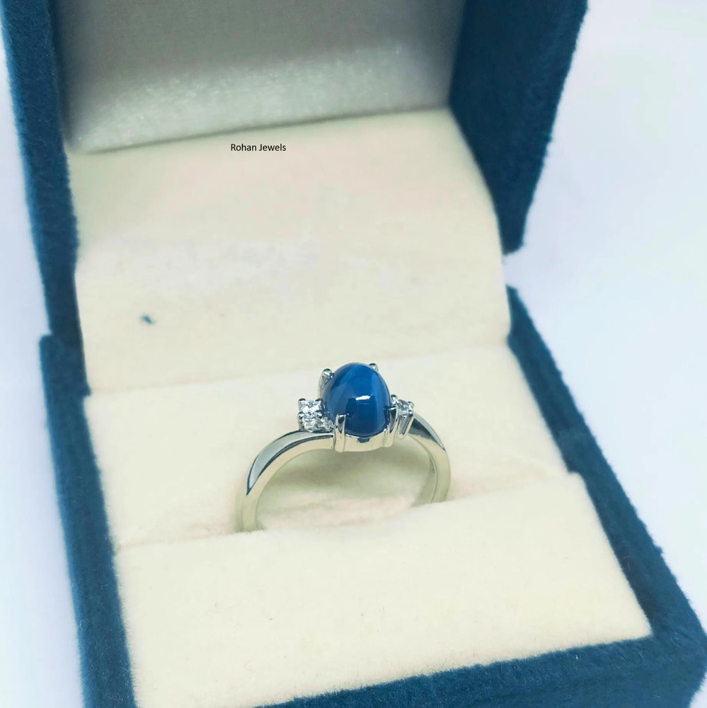 Blue Lindy Star Ring 925 Sterling Silver Lab Created Handmade Silver Ring