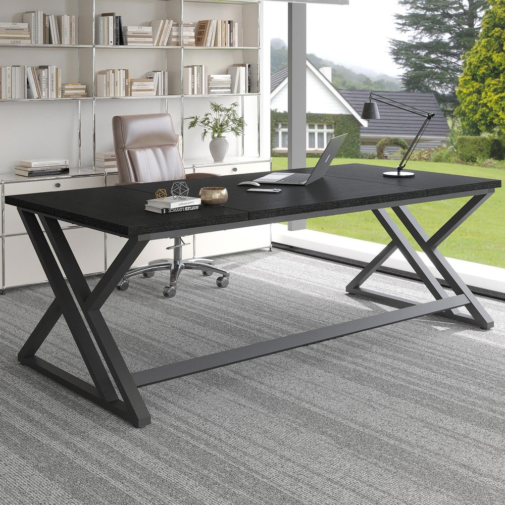 LVB 78.7" Black Computer Desk, Large Industrial Pc Study Home Office Desk, Long