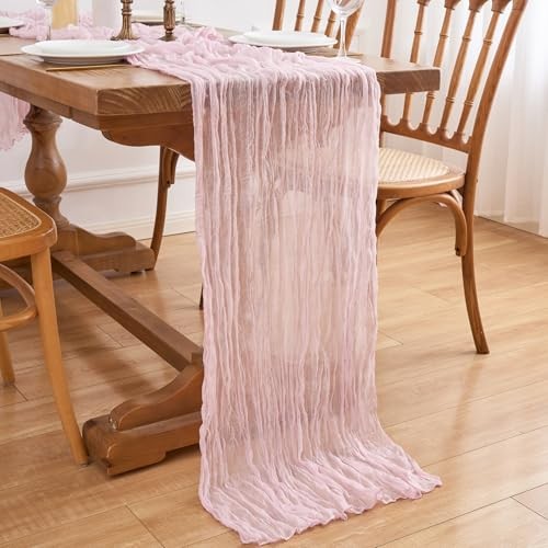 Table Runners 2Packs Cheesecloth Table Runner 10FT Boho 10FT -2 PACKS Pink