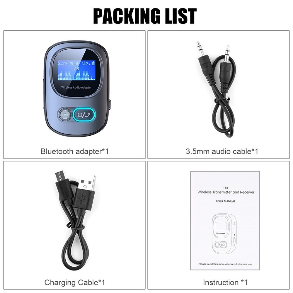 1*Bluetooth 5.3 USB Wireless Transmitter Receiver Audio Adapter 3.5mm Aux