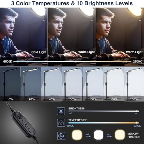 Zoom Lighting for Computer, Adjustable Desk Lighting for Video Black-1 pack