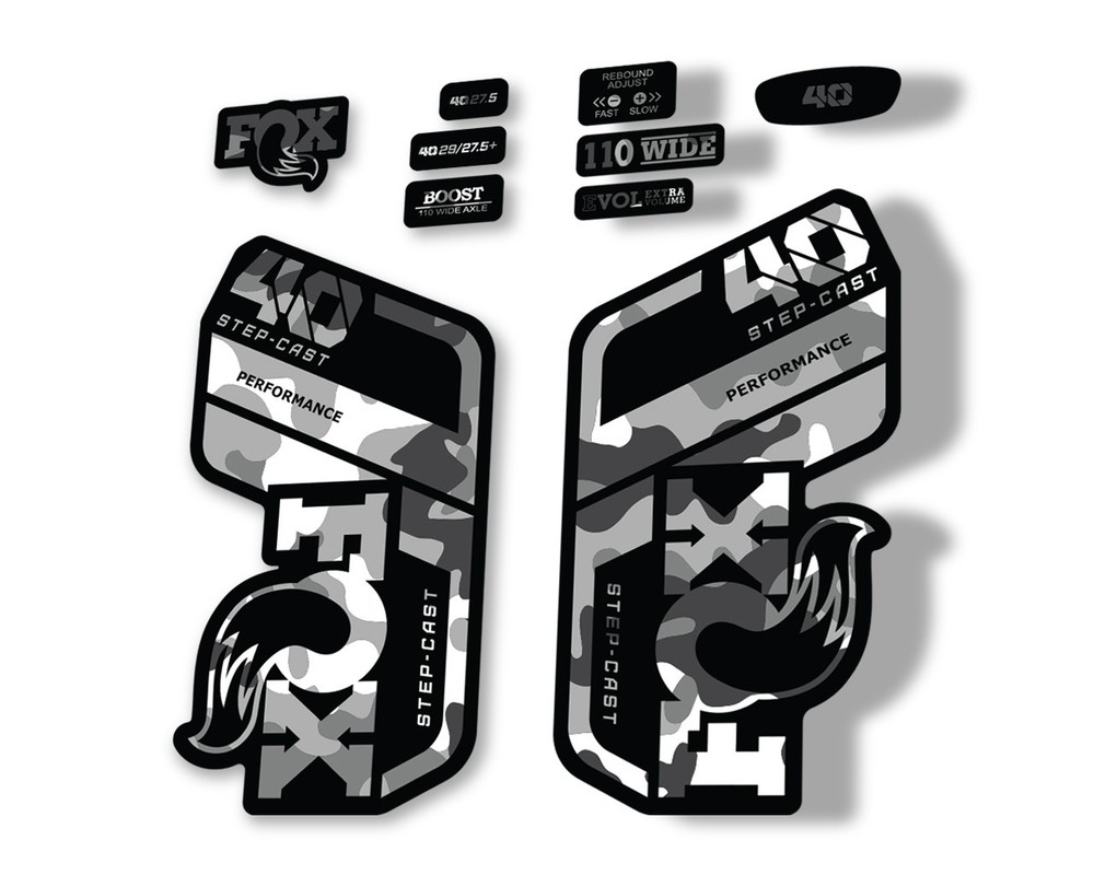 FOX 40 Step Cast SC 2021 Performance Fork Decals Suspension Sticker White Camo
