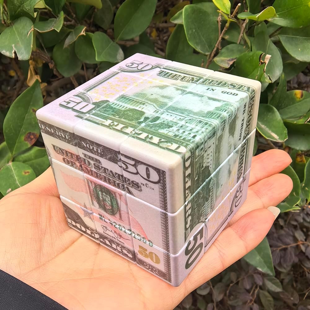 Fifty Dollar Cube,3X3 Magic Cube,Us Dollar Bill Speed Cube Stickerless with Stan