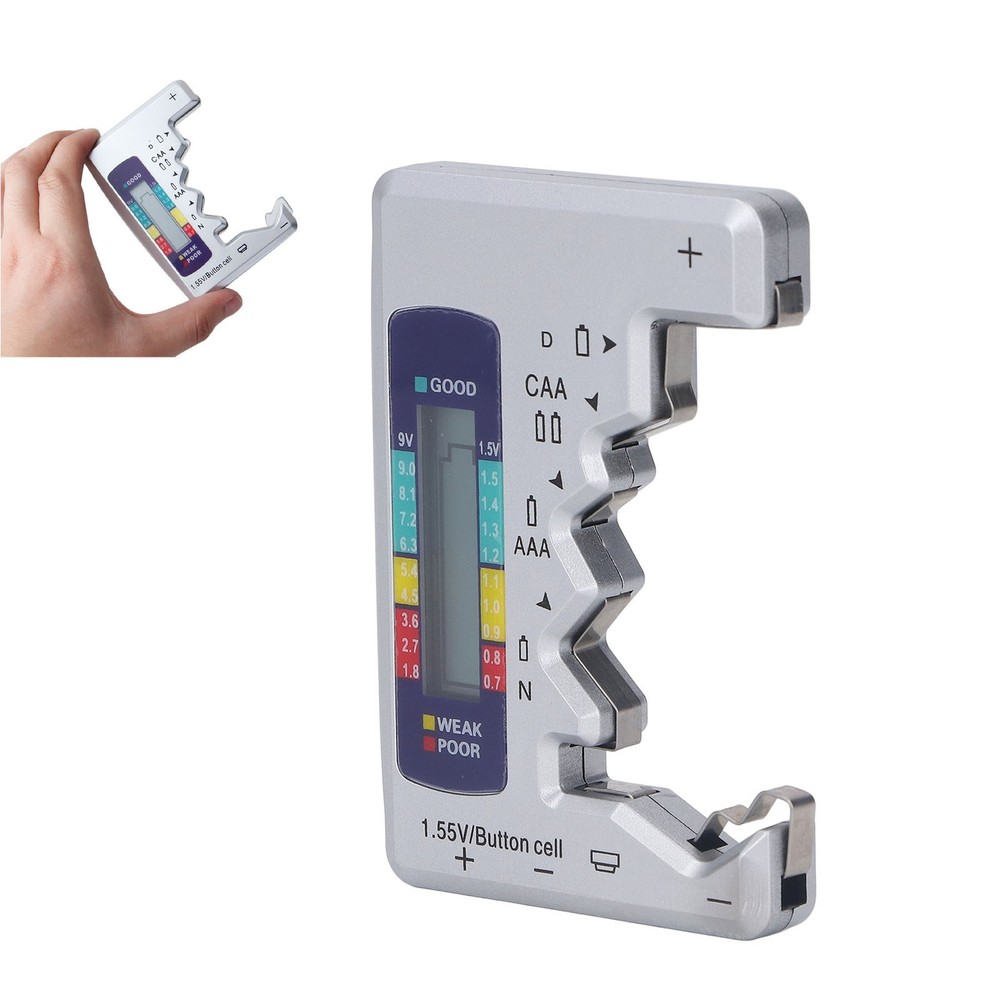 Digital Battery Tester LCD Screen Button Cell Battery Checker Silver