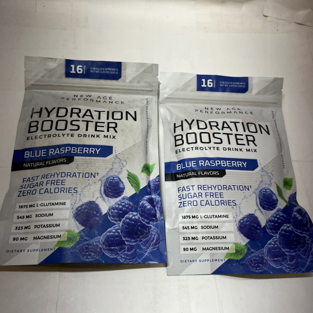 New Age Performance Hydration Boost 16 Packets Blue Rasp Two Pack Exp 08/2026
