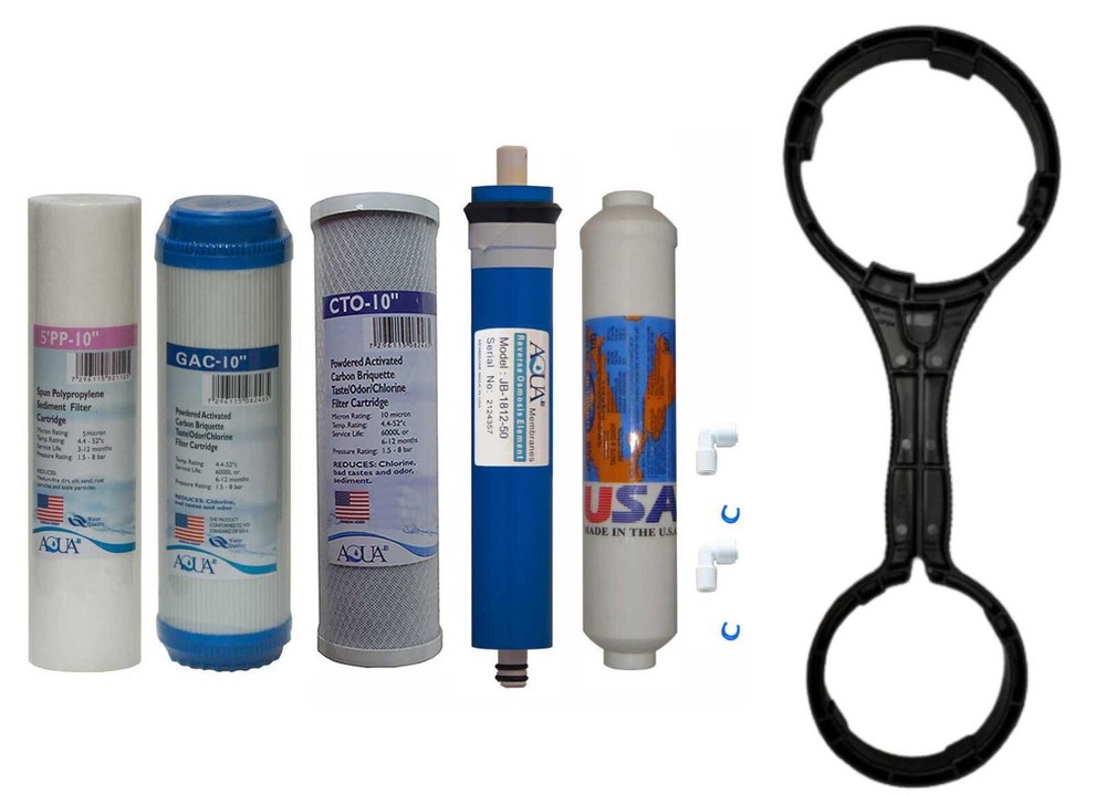 5 stage Reverse Osmosis Replacement Filter set with 50 GPD membrane plus wrench